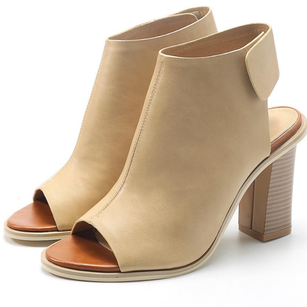 Apricot Peep-toe Chunky Stacked Mule Block Heels Size 5